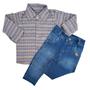 Imagem de Conjunto Baby Masculino Com Camisa Xadrez Bebê e Calça Jeans Conforto 4277