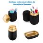 Imagem de Conjunto Banheiro Lavabo 2 Peças Lixeira Com Tampa E Porta Sabonete Líquido Preto Dourado Fosco