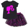 Imagem de Conjunto Barbie: Camiseta e Saia de Tule para Meninas (4T) - Rosa e Preta