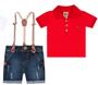 Imagem de Conjunto Bebê Camisa Vermelho Polo e Bermuda Jeans c/Suspensório Aconchego