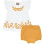 Imagem de Conjunto Bebê Menina Blusa Floral e Short Poá (Branco e Amarelo) MILON