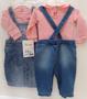 Imagem de Conjunto Bebê Menina Jardineira Jeans + Body Paraiso 13819