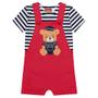 Imagem de Conjunto Bebê Menino Kyly Body Cotton Jardineira Moletinho Marinho/Vermelho