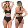 Imagem de Conjunto Biquíni Meia Taça Com Bojo Sustentação Calcinha Hot Pant Retro Amarrar Moda Praia Verão 2024 