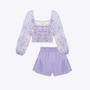 Imagem de Conjunto Blusa Boxy com Shorts em Malha Texturizada Lilás Infantil Feminino Infanti 71809