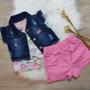 Imagem de Conjunto Blusa com Colete e Shorte Rosa