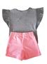 Imagem de Conjunto blusa em malha trabalhada e shorts em moletinho Quimby  Cats Mescla/Rosa