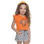 Imagem de Conjunto Blusa Laranja Sea & Fun e Short Listrado Moletinho Have Fun