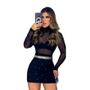 Imagem de Conjunto Blusa Manga Longa Tule + Cropped + Saia C Stress 0543