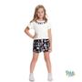 Imagem de Conjunto Blusa Meia Malha Penteada Shorts Moletom Off White/Preto - Alakazoo