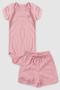 Imagem de Conjunto Body Bebe Menina Canelado Shorts Coracao Brilho