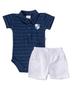 Imagem de Conjunto Body Bebe Menino + Short Oxford 100% Algodão - Anjos Baby