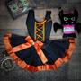 Imagem de Conjunto Body e Saia de Tule Adulto Feminino Fantasia Carnaval Halloween Dia das Bruxas Laranja e Preto