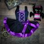 Imagem de Conjunto Body e Saia de Tule Adulto Feminino Fantasia Carnaval Halloween Dia das Bruxas Roxo e Preto