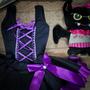 Imagem de Conjunto Body e Saia de Tule Adulto Feminino Fantasia Carnaval Halloween Dia das Bruxas Roxo e Preto