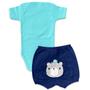 Imagem de Conjunto body e shorts Best Club Baby azul e azul marinho com bordado urso