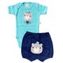 Imagem de Conjunto body e shorts Best Club Baby azul e azul marinho com bordado urso