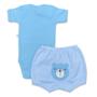 Imagem de Conjunto body e shorts Best Club Baby azul e branco com bordado carinha de urso