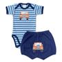 Imagem de Conjunto body e shorts Best Club Baby listrado azul e azul marinho com bordado carro