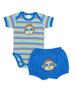 Imagem de Conjunto body e shorts Best Club Baby listrado branco, azul e verde com bordado macaco