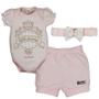 Imagem de Conjunto Body Suedine Manga Curta Estampa Princess + Shorts Com Plaquinha + Tiara Com Laço