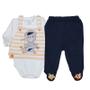 Imagem de Conjunto Body Suedine Manga Longa Ab. Liso + Colete Listrado Bordado Urso + Calça Suedine Bordado Co
