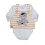 Imagem de Conjunto Body Suedine Manga Longa Ab. Liso + Colete Listrado Bordado Urso + Calça Suedine Bordado Co