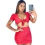 Imagem de Conjunto Brilhoso Lurex Cropped Com Bojo e Saia Curta