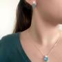 Imagem de Conjunto Brinco e Colar Coração Duplo Azul Turquesa e Zircônia Banhado a Prata