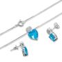 Imagem de Conjunto Brinco e Colar Coração Duplo Azul Turquesa e Zircônia Banhado a Prata