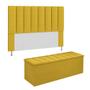 Imagem de Conjunto Cabeceira E Calçadeira Cancun Para Cama Box Casal 140 cm Suede Amarelo - LM DECOR