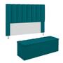 Imagem de Conjunto Cabeceira E Calçadeira Cancun Para Cama Box Casal 140 cm Suede Azul Turquesa - LM DECOR