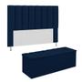 Imagem de Conjunto Cabeceira E Calçadeira Cancun Para Cama Box King 195 cm Suede Azul Marinho - LM DECOR