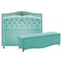 Imagem de Conjunto Cabeceira Estofado Yasmim + Recamier Baú Yasmim 140 Cm Para Cama Box Casal Quarto Suede Azul Turquesa - Amarena