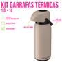 Imagem de Conjunto Café Bandeja P/ Servir + 2 Garrafas Térmicas 1L e 1.8L Bebida Bar Xícaras Sala Recepção Casa - Unitermi