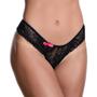 Imagem de Conjunto Calcinha e Sutiã com Bojo Rendado Fio Dental Lingerie Preto com Pink