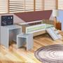 Imagem de Conjunto Cama Montessoriana E Colchão Com Mesinha Com Lousa E Cadeirinha Infantil Aveiro Oak Branco Azul Cassian Shop Jm