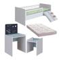 Imagem de Conjunto Cama Montessoriana E Colchão Ortobom Com Mesinha Com Lousa E Cadeirinha Infantil Branco Azul Cassian Shop Jm