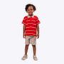 Imagem de Conjunto Camisa Polo Vermelha Listras e Bermuda Sarja Bege Infantil Menino Vigat 3951