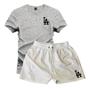 Imagem de Conjunto Camiseta Algodão L.a 8 Cores + Short Linho Branco