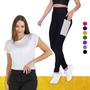 Imagem de Conjunto CAMISETA Blusinha DRY FIT + CALÇA LEGGING BOLSOS Femininos Academia Fitness Furadinho 628