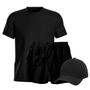 Imagem de Conjunto Camiseta + Short Linho Masculina + Bone Aba Curva