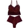 Imagem de Conjunto Canelado Com Renda Lingerie Íntimo Feminino Calcinha E Sutiã Sem Bojo Calesson Cropped