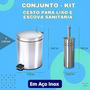 Imagem de Conjunto Cesto Lixo 3 Litros Escova Sanitaria Base Aço Inox Tampa Com Pedal Lixeira Banheiro  Escova