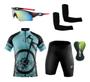 Imagem de Conjunto Ciclismo Camisa C/ Proteção UV e Bermuda C/ Proteção UV + Óculos Esportivo Espelhado + Par de Manguitos