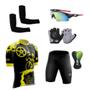 Imagem de Conjunto Ciclismo Camisa C/ Proteção UV e Bermuda em Gel + Luvas Ciclismo + Óculos Esportivo + Manguito