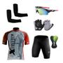 Imagem de Conjunto Ciclismo Camisa C/ Proteção UV e Bermuda em Gel + Luvas Ciclismo + Óculos Esportivo + Manguito