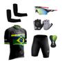 Imagem de Conjunto Ciclismo Camisa C/ Proteção UV e Bermuda em Gel + Luvas Ciclismo + Óculos Esportivo + Manguito