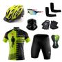 Imagem de Conjunto Ciclismo Camisa e Bermuda + Capacete de Ciclismo C/ Luz LED + Luvas de Ciclismo + Óculos Esportivo +  Par de Manguitos + Bandana