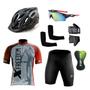Imagem de Conjunto Ciclismo Camisa e Bermuda + Capacete de Ciclismo C/ Luz LED + Luvas de Ciclismo + Óculos Esportivo +  Par de Manguitos